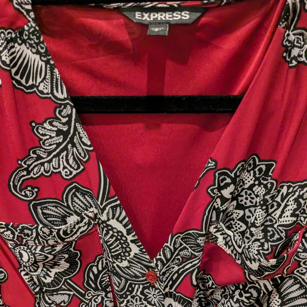 Express Red Dress with Black Floral Pattern